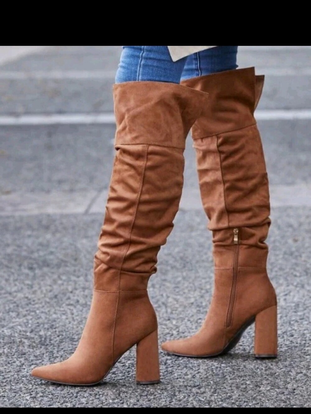 CARMEN Pointed Toe Over The Knee Boots in Camel